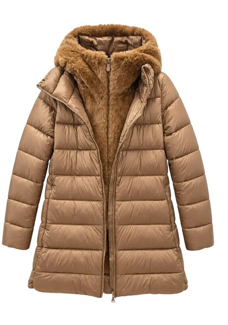 piumino donna matilda lungo in nylon con ecopelliccia SAVE THE DUCK | D40280W40054